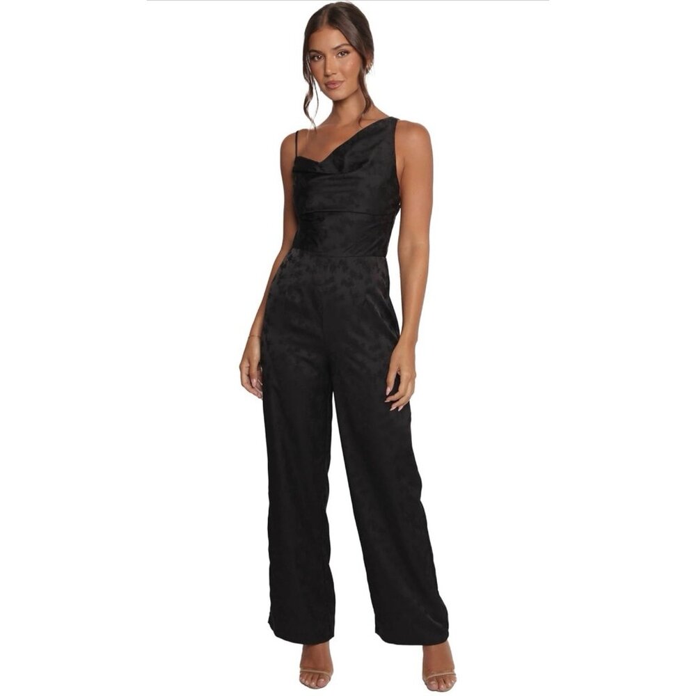 Petal & Pup Emmy Black Jacquard Jumpsuit Size M Black Wide Leg NEW